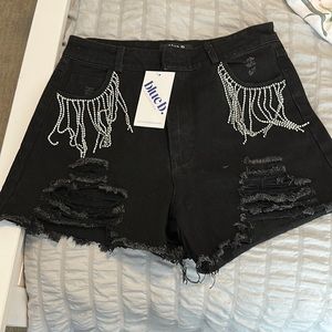 Blue B denim ripped high rise shorts with rhinestone on pockets size M